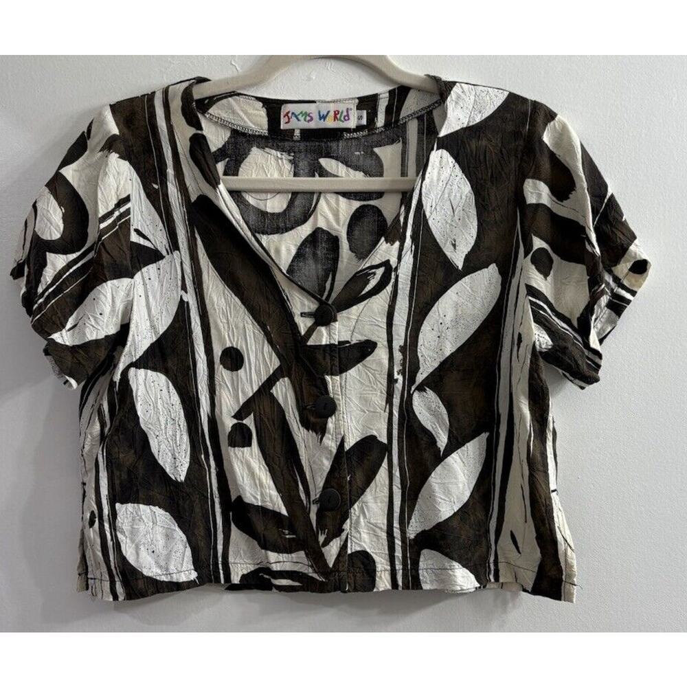 Jams World Black and White Leaf PrintCropped  Blouse